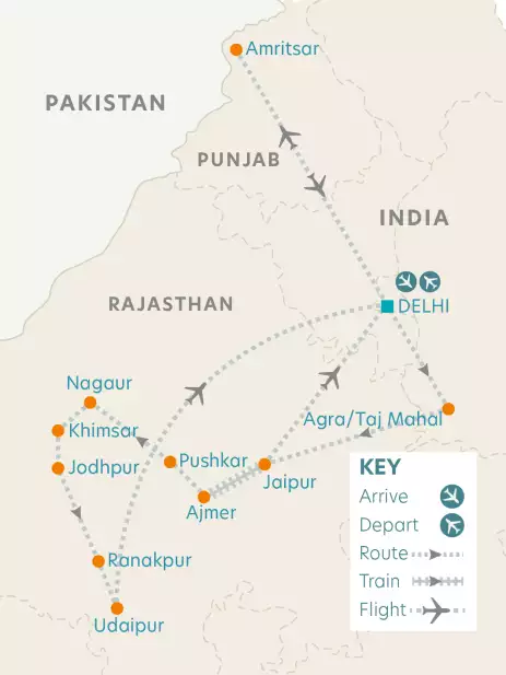 Airline map of arrivals and departures in India