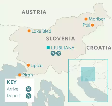 Route map depicting locations of the Slovenia & Lake Bled Tour