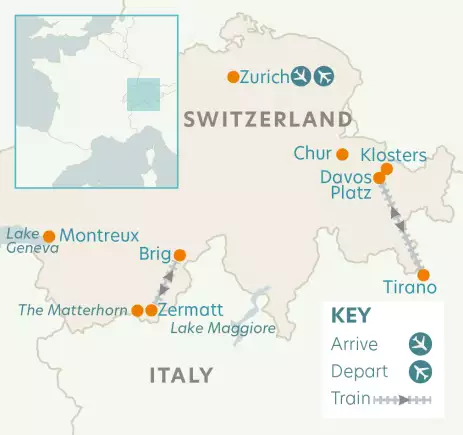 Railway map of Switzerland Matterhorn Glacier Express