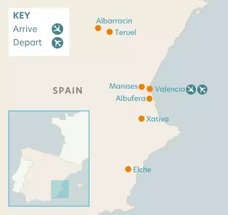 Airline map of arrivals and departures in Valenica, Spain