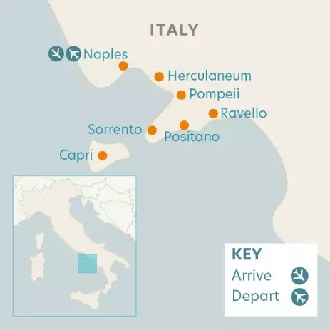 Airline map of arrivals and departures in Italy